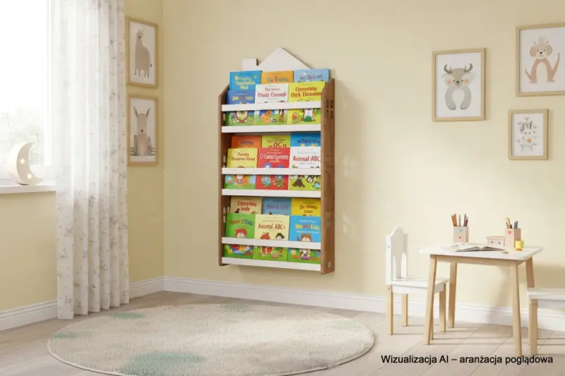 Biblioteczka wisząca – regał na książki dla dzieci Domek HBC-520 dębowo-biały