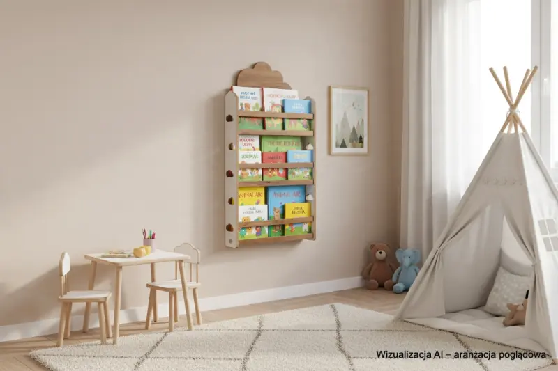 Biblioteczka wisząca – regał na książki dla dzieci Chmurka HBC-530 biało-dębowy