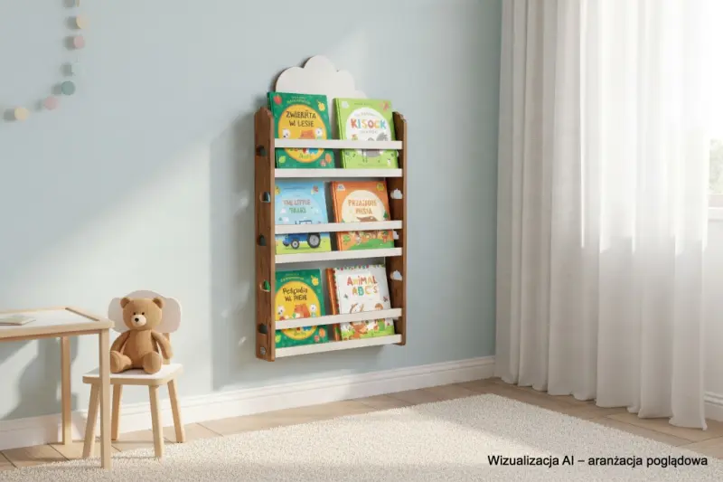 Biblioteczka wisząca – regał na książki dla dzieci Chmurka HBC-530 dębowo-biały